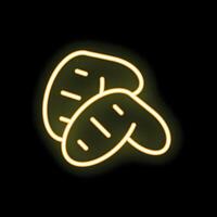 Glowing neon icon of potatoes on black background vector