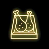 Neon sign of chicken legs in a box glowing on black background vector