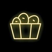Neon sign of potatoes in a basket glowing on a black background vector
