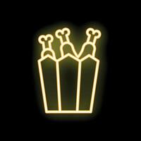 Glowing neon sign of chicken legs in a bucket on a black background vector