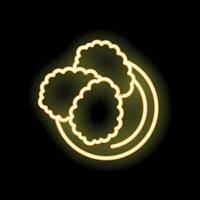 Neon sign showing three cookies on a plate vector