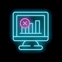Neon computer icon displaying declining bar graph with error symbol vector