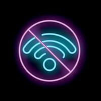 Neon style icon showing wifi internet being crossed out vector