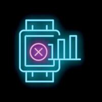 Neon smartwatch icon showing decreasing bar chart with error sign vector