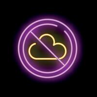 Neon no cloud computing symbol on dark background vector