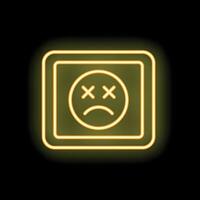 Neon sign showing a sad emoticon with crosses for eyes vector