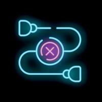 Neon style icon showing broken connection with crossed circle and plugs vector