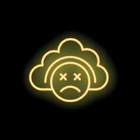 Neon yellow sad face with crosses for eyes inside cloud computing icon vector