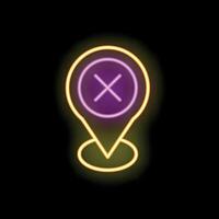 Glowing neon map pin icon showing wrong location symbol vector