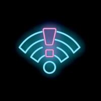 Neon wifi symbol showing exclamation point warning sign vector