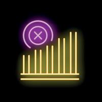 Neon sign showing a cross sign on a growing bar chart representing unsuccessful growth vector
