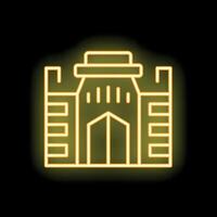 Glowing neon icon of a medieval castle gate on a black background vector