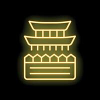 Glowing neon icon of traditional korean palace gate on black background vector