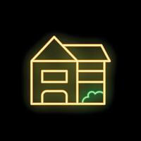 Glowing neon icon of suburban house with garage on black background vector