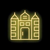 Neon sign of a castle glowing on a black background vector