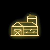 Neon icon of farm building with silo glowing yellow vector