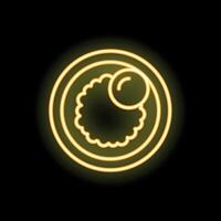 Neon icon of japanese cuisine mochi on plate glowing yellow vector