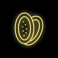 Neon sign of kiwi fruit slices on black background vector