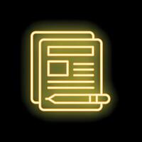 Neon icon of documents and pencil representing content creation vector
