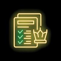 Neon icon of crown representing premium quality document for downloading vector