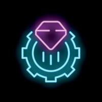Neon icon of diamond setting on gear wheel representing quality control vector