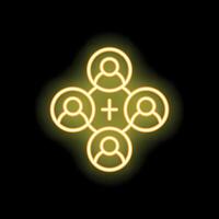 Neon icon of team joining forces with plus sign vector