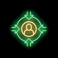 Neon icon of person holding central position in network vector