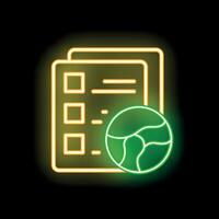 Neon icon of document with check marks representing global business strategy vector