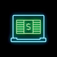 Neon laptop showing money concept on screen vector