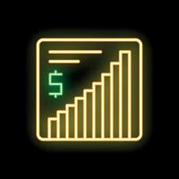 Neon sign depicting a growing chart with increasing bars and dollar sign vector