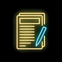 Neon icon of pen writing on paper representing copywriting vector