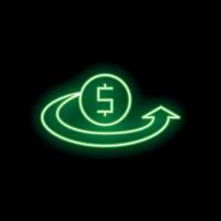 Neon green dollar sign increasing value with upward arrow on black background vector