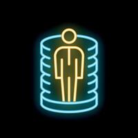 Businessman standing inside database structure neon sign on black background vector