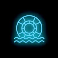 Neon lifebuoy floating on water surface icon vector