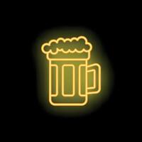 Yellow neon sign showing a beer mug with foam on black background vector