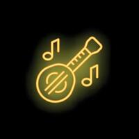 Yellow neon sign of banjo playing music notes vector