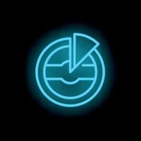 Blue neon sign showing a pie chart on a black background vector