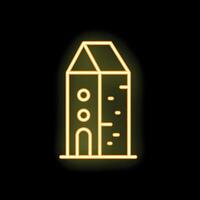 Neon building shining with yellow light on black background vector