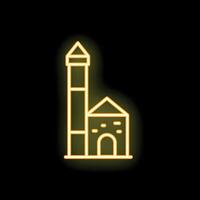 Neon style icon of historical building with tower glowing vector