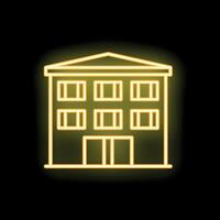 Glowing neon icon of apartment building on a black background vector