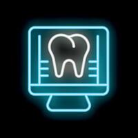 Neon icon of dental x ray showing on computer screen vector