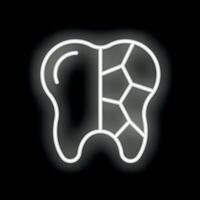 Neon icon of a decaying tooth showing enamel loss vector