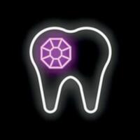 Neon tooth with a gem shining bright on black background vector