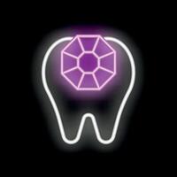 Neon sign of a tooth with a diamond shining brightly vector