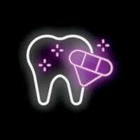 Neon icon of a tooth getting cleaned with toothpaste vector