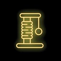 Glowing neon icon of cat scratching post with toy on black background vector