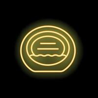 Neon sign of half submerged empty pet bowl glowing on black background vector