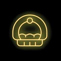 Yellow neon sign of open cat carrier on black background vector