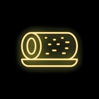 Neon style icon of swiss roll cake on a plate glowing yellow vector