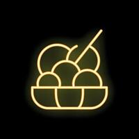 Neon sign showing a bowl full of ice cream with a spoon on a black background vector